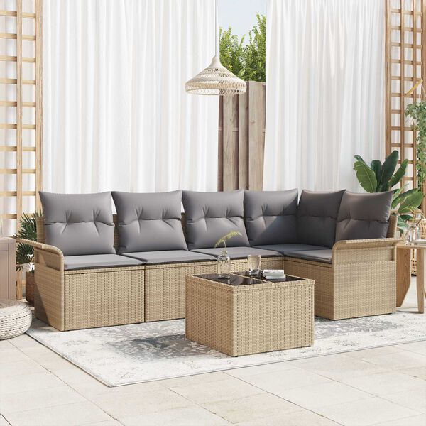 vidaXL Conjunto de sof&aacute; de jard&iacute;n con coj&iacute;n 6 pcs Beige Polirat&aacute;n