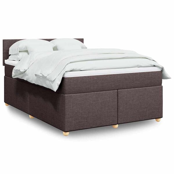 vidaXL Cama box spring con colch&oacute;n tela marr&oacute;n oscuro 140x190 cm