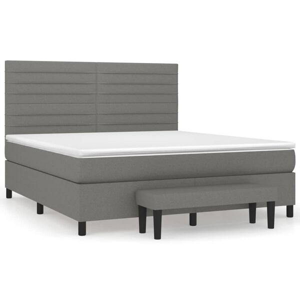 vidaXL Cama box spring con colch&oacute;n tela gris oscuro 160x200 cm