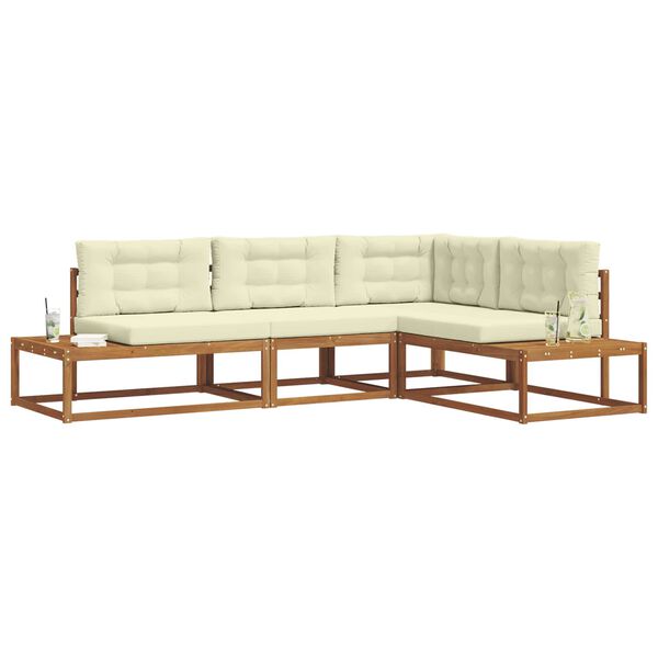 vidaXL Conjunto de sof&aacute;s de exterior 4 Pieza Natural y Crema