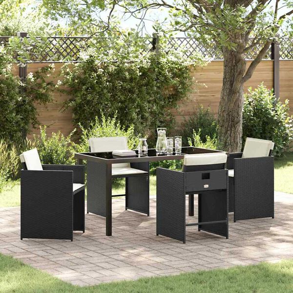 vidaXL Conjunto de Comedor de Jard&iacute;n 5 pcs Negro rat&aacute;n sint&eacute;tico