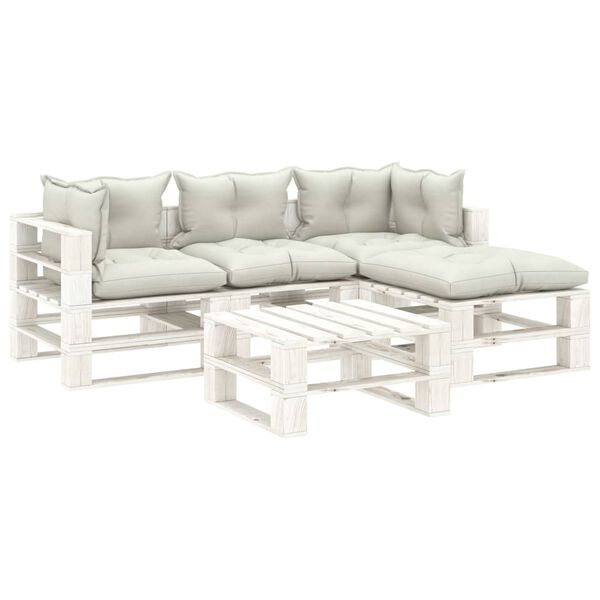 vidaXL Set de muebles de palets de jard&iacute;n 5 pzas madera cojines beige