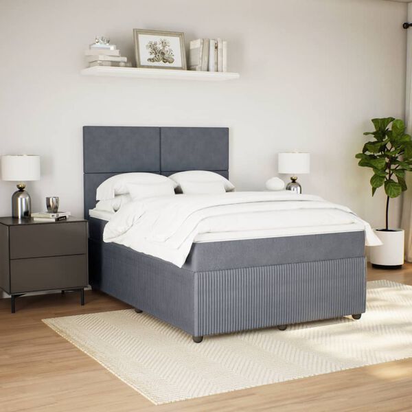 vidaXL Cama box spring con colch&oacute;n terciopelo gris oscuro 160x200 cm