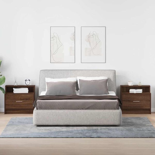 vidaXL Mesillas de noche con caj&oacute;n 2 uds roble marr&oacute;n 51x31x47 cm