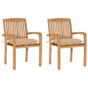 vidaXL Sillas de jard&iacute;n 2 uds con cojines madera maciza de teca beige