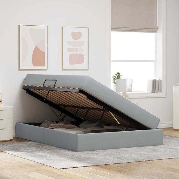 vidaXL Cama con almacenamiento y colch&oacute;n Gris Claro 140 x 190 cm