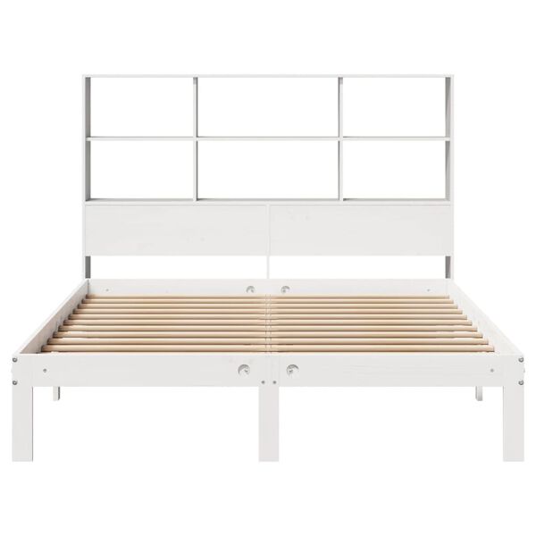 vidaXL Cama con estanter&iacute;a sin colch&oacute;n madera maciza blanca 160x200 cm