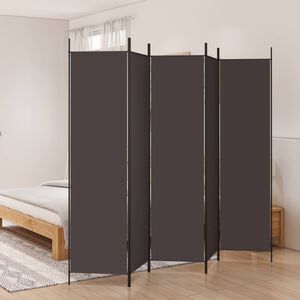 vidaXL Biombo divisor de 5 paneles de tela marr&oacute;n 250x200 cm