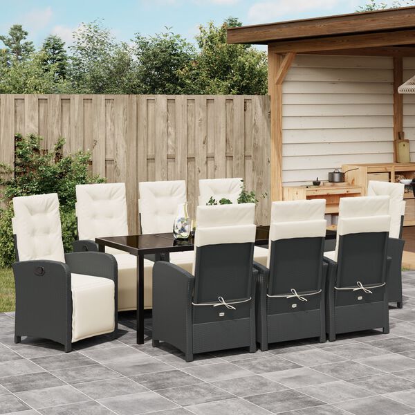 vidaXL Conjunto de Comedor de Jard&iacute;n 9 pcs Negro rat&aacute;n sint&eacute;tico