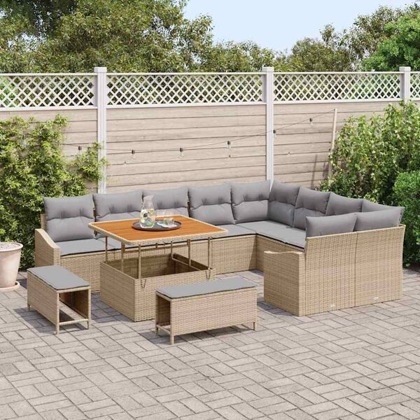 vidaXL Conjunto de sof&aacute; de jard&iacute;n con coj&iacute;n 12 pcs Beige Polirat&aacute;n
