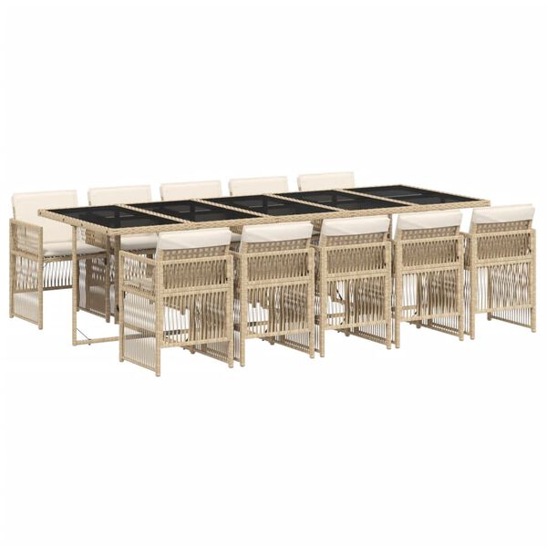 vidaXL Set comedor de jard&iacute;n 11 pzas con cojines rat&aacute;n sint&eacute;tico beige