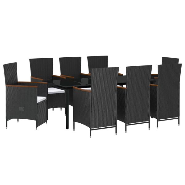 vidaXL Juego de comedor de jardín 9 piezas con cojines negro
