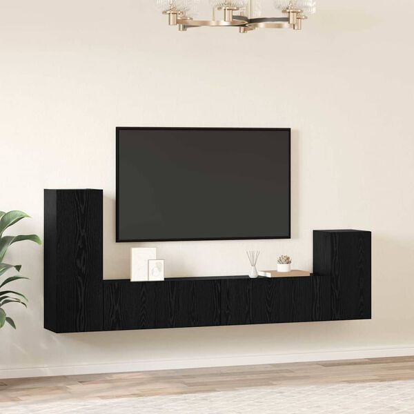 vidaXL Mueble de TV de Pared 3 pcs Roble Negro Madera de ingenier&iacute;a