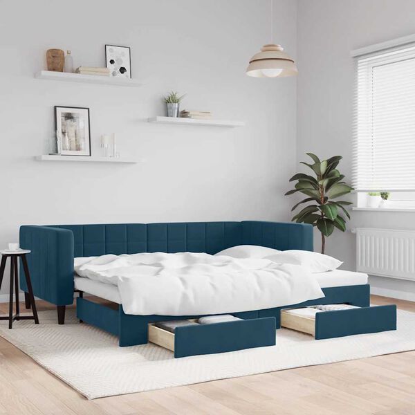 vidaXL Sof&aacute; cama nido con cajones terciopelo azul 90x200 cm