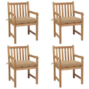 vidaXL Sillas de jard&iacute;n 4 uds madera maciza de teca con cojines beige