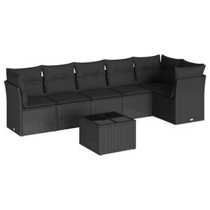 vidaXL Set de comedor de jard&iacute;n 7 pzas y cojines rat&aacute;n sint&eacute;tico negro