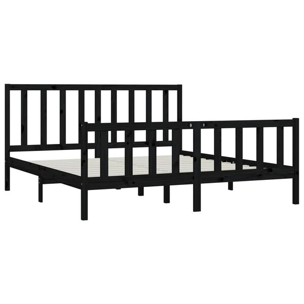 vidaXL Estructura de cama madera maciza negro Supe King 180x200 cm