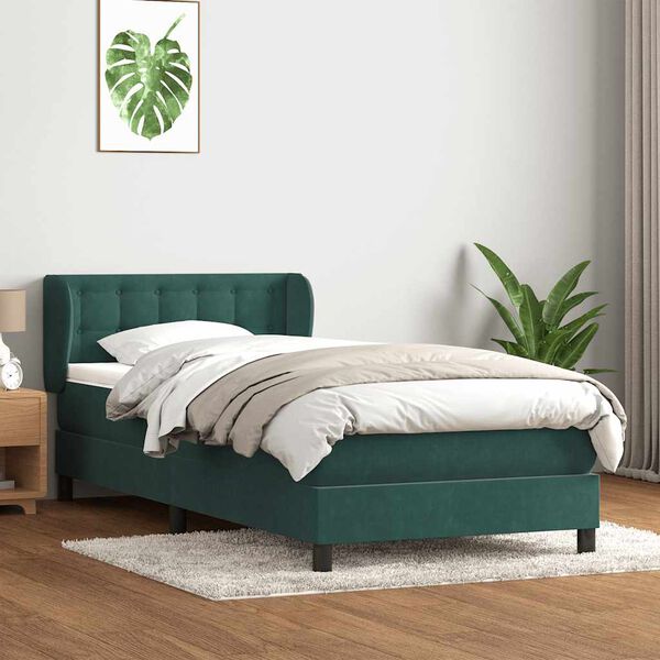 vidaXL Cama box spring con colch&oacute;n terciopelo verde oscuro 90x210 cm