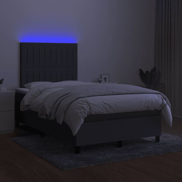 vidaXL Cama box spring con colch&oacute;n y LED tela marr&oacute;n oscuro 120x190 cm