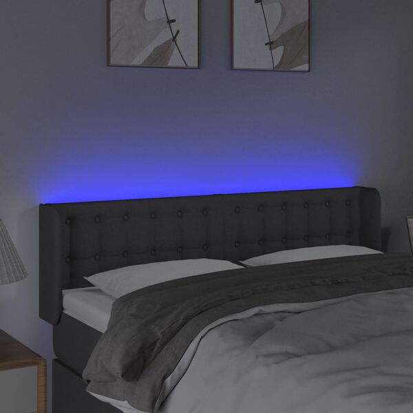vidaXL Cabecero con LED de tela gris oscuro 147x16x78/88 cm