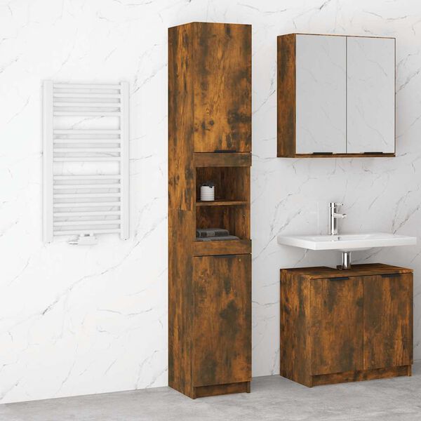 vidaXL Armario de ba&ntilde;o madera ingenier&iacute;a roble ahumado 32x34x188,5 cm