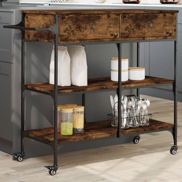 vidaXL Carrito de cocina madera ingenier&iacute;a roble ahumado 105x42x95 cm