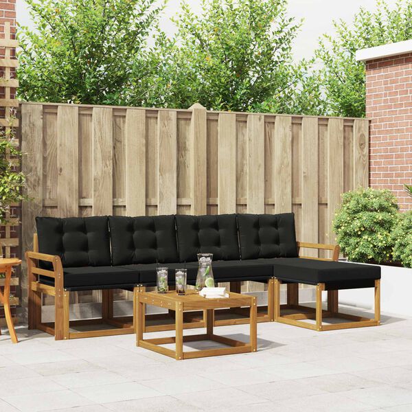 vidaXL Conjunto de sof&aacute;s de exterior con coj&iacute;n 6 pcs Natural y negro