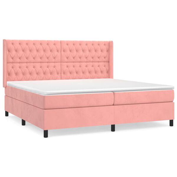 vidaXL Cama box spring con colch&oacute;n terciopelo rosa 200x200 cm