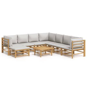 vidaXL Set de muebles de jard&iacute;n 9 piezas bamb&uacute; y cojines gris claro