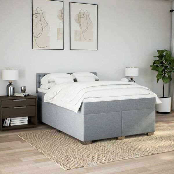 vidaXL Cama box spring con colchón tela gris claro 140x190 cm