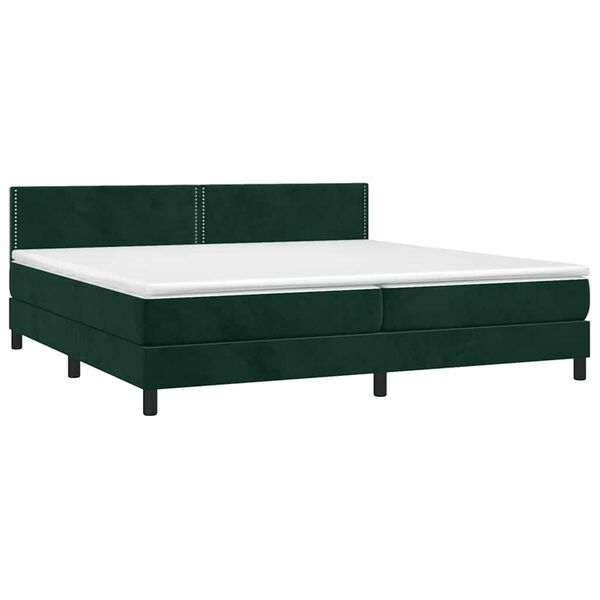 vidaXL Cama box spring colch&oacute;n y LED terciopelo verde oscuro 200x200cm