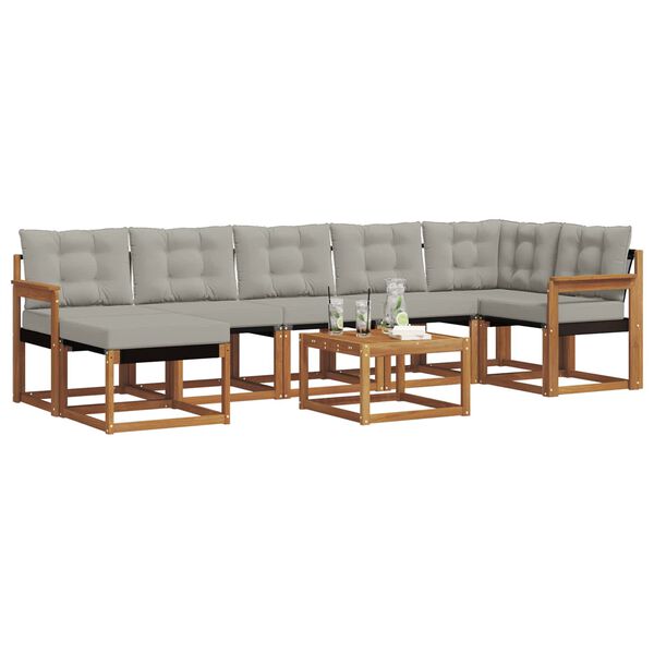 vidaXL Conjunto de sof&aacute;s de exterior 8 pcs Gris Natural y Claro