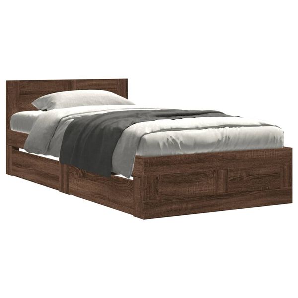 vidaXL Cama con cabecero madera de ingenier&iacute;a marr&oacute;n roble 90x200 cm