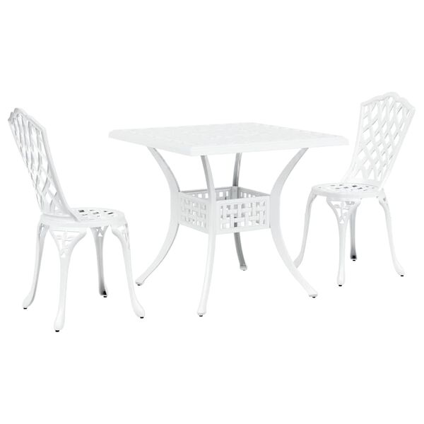 vidaXL Conjunto de mesa de jard&iacute;n 3 pcs Blanco Aluminio fundido