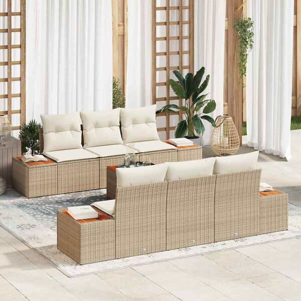 vidaXL Conjunto de sof&aacute;s de jard&iacute;n con coj&iacute;n 7 pcs Beige Polirat&aacute;n