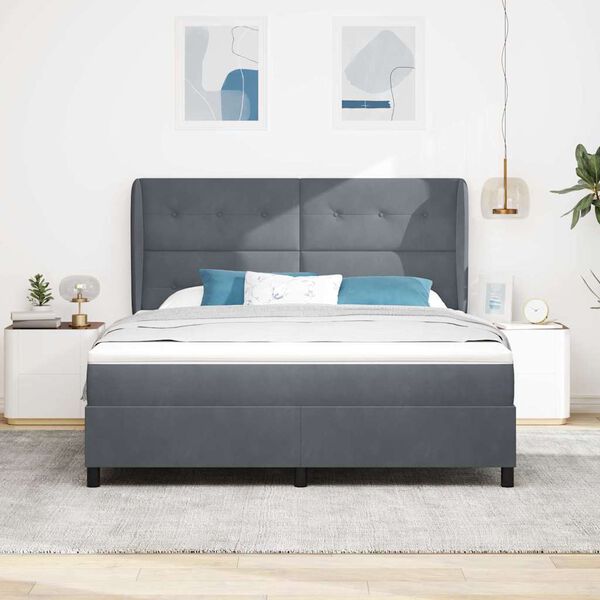 vidaXL Cama tipo Box Spring Gris oscuro 200 x 180 cm Poli&eacute;ster
