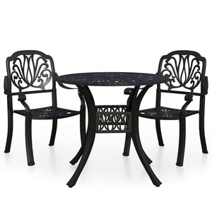 vidaXL Mesa y sillas de bistr&oacute; 3 piezas aluminio fundido negro