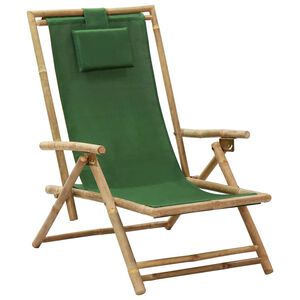 vidaXL Silla plegable reclinable de bamb&uacute; verde y tela.