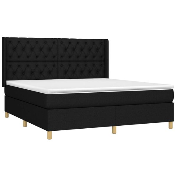 vidaXL Cama box spring colch&oacute;n y luces LED tela negro 160x200 cm