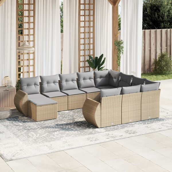 vidaXL Set de sof&aacute;s de jard&iacute;n 11pzas con cojines rat&aacute;n sint&eacute;tico beige