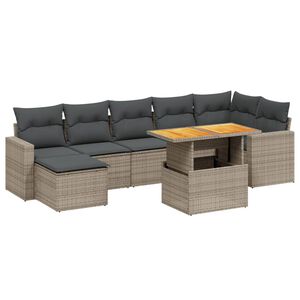 vidaXL Set de sof&aacute;s de jard&iacute;n 8 pzas y cojines rat&aacute;n sint&eacute;tico gris