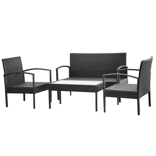 vidaXL Set muebles de jardín 4 piezas y cojines ratán sintético negro