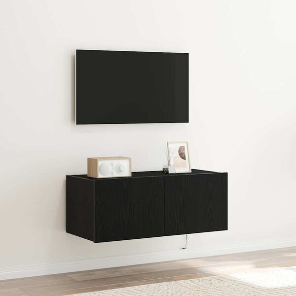 vidaXL Mueble de TV Montado en la Pared Roble Negro 80 x 35 x 31 cm