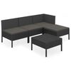 vidaXL Set de muebles de jard&iacute;n 5 pzas y cojines rat&aacute;n sint&eacute;tico negro
