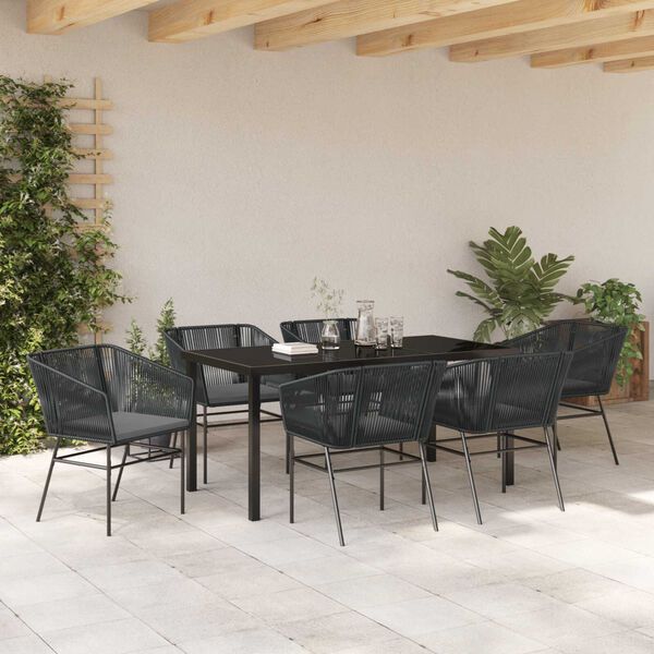 vidaXL Conjunto de Comedor de Jard&iacute;n con coj&iacute;n 7 pcs Negro