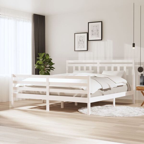 vidaXL Estructura cama de madera maciza blanca super king 180x200 cm