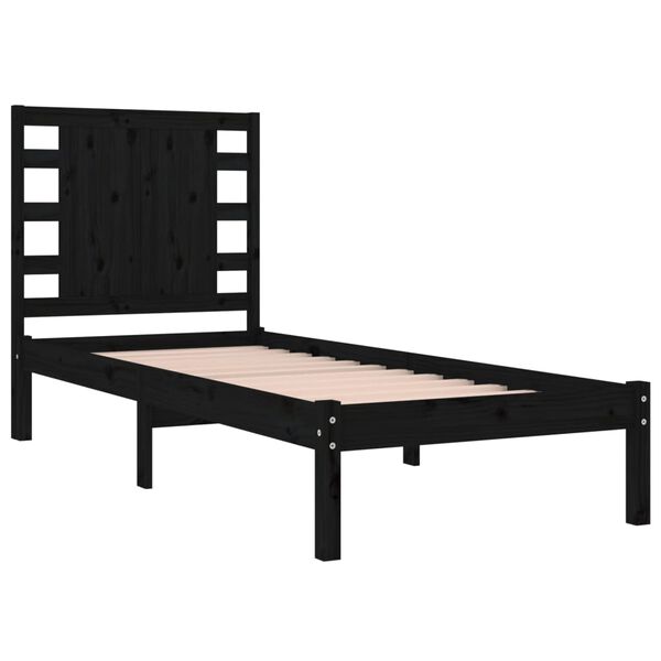 vidaXL Estructura de cama madera maciza individual negra 75x190 cm