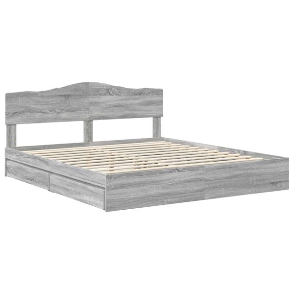 vidaXL Cama con almacenamiento con cabecera Gris Sonoma 200 x 200 cm