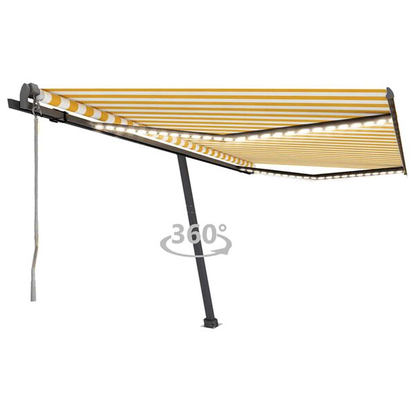 vidaXL Toldo automático LED sensor de viento amarillo blanco 400x300cm