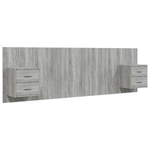 vidaXL Cabecero de cama y mesitas madera contrachapada gris Sonoma